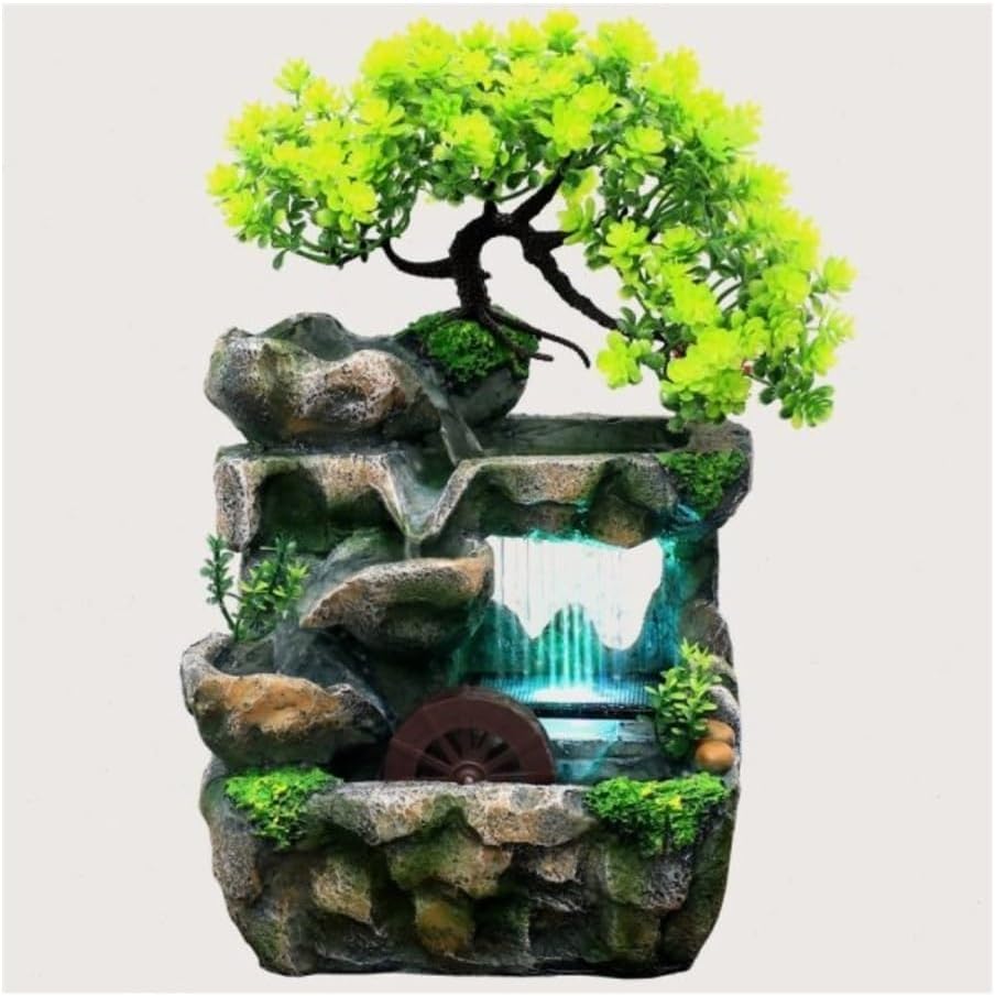 Mini Mountain Fountain with Spinning Wheel for Home Office