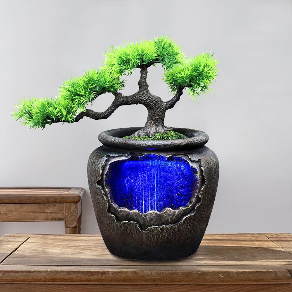 Modern Indoor Waterfall Fountain with LED Lights and Atomizer