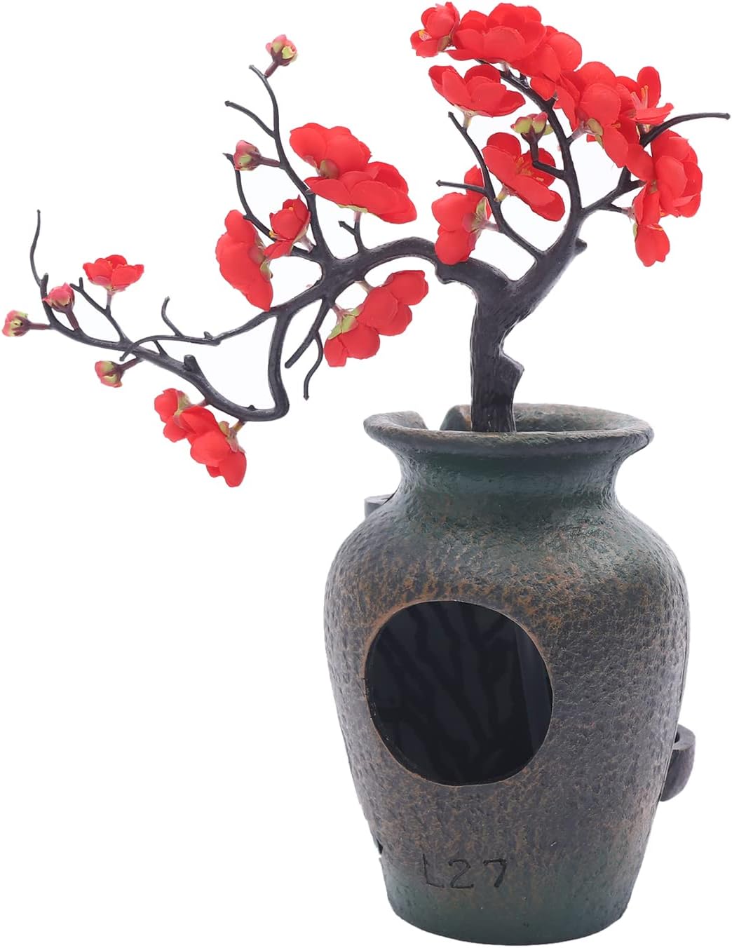Tabletop Water Fountain with Artificial Flowers for Home Decor