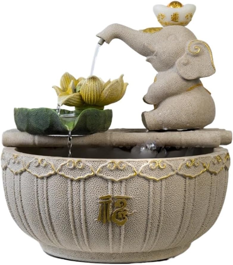 White Stone Texture Elephant Desktop Fountain with Water Circulation