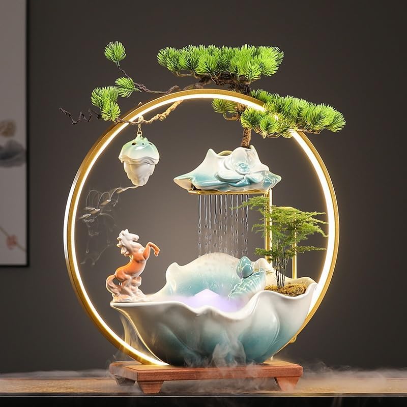 Chinese Style Ceramic Water Fountain for Wealth Attraction Indoor Decor