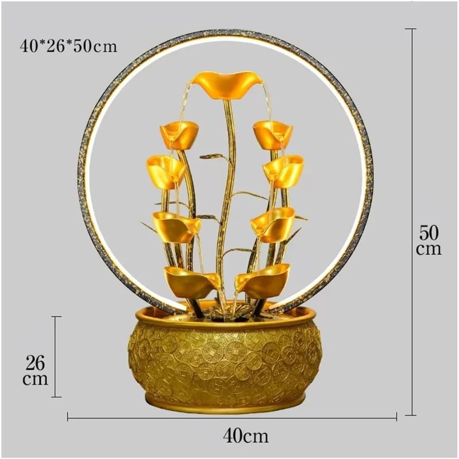 Gold Tabletop Waterfall Fountain with Light - Feng Shui Decor 1