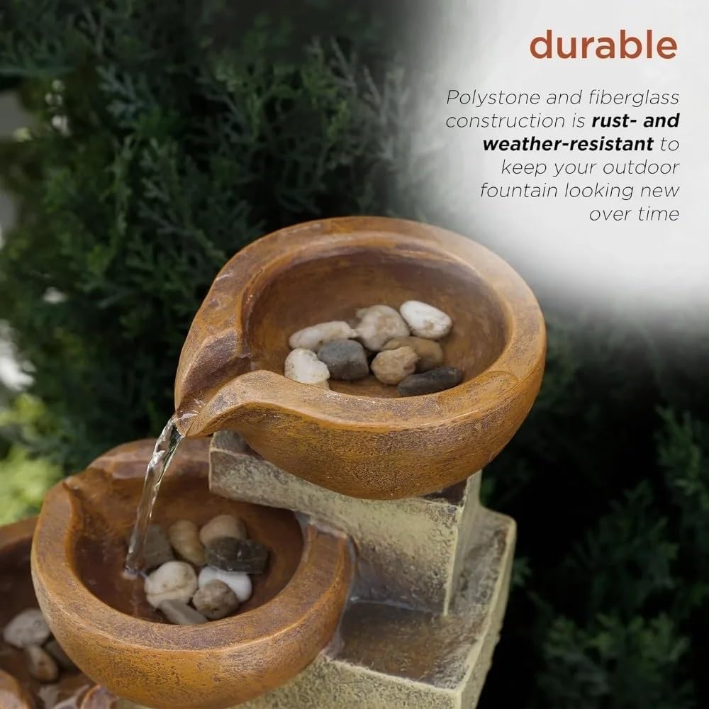 Indoor Outdoor Tabletop Tiered Waterfall Pots with Stone Look