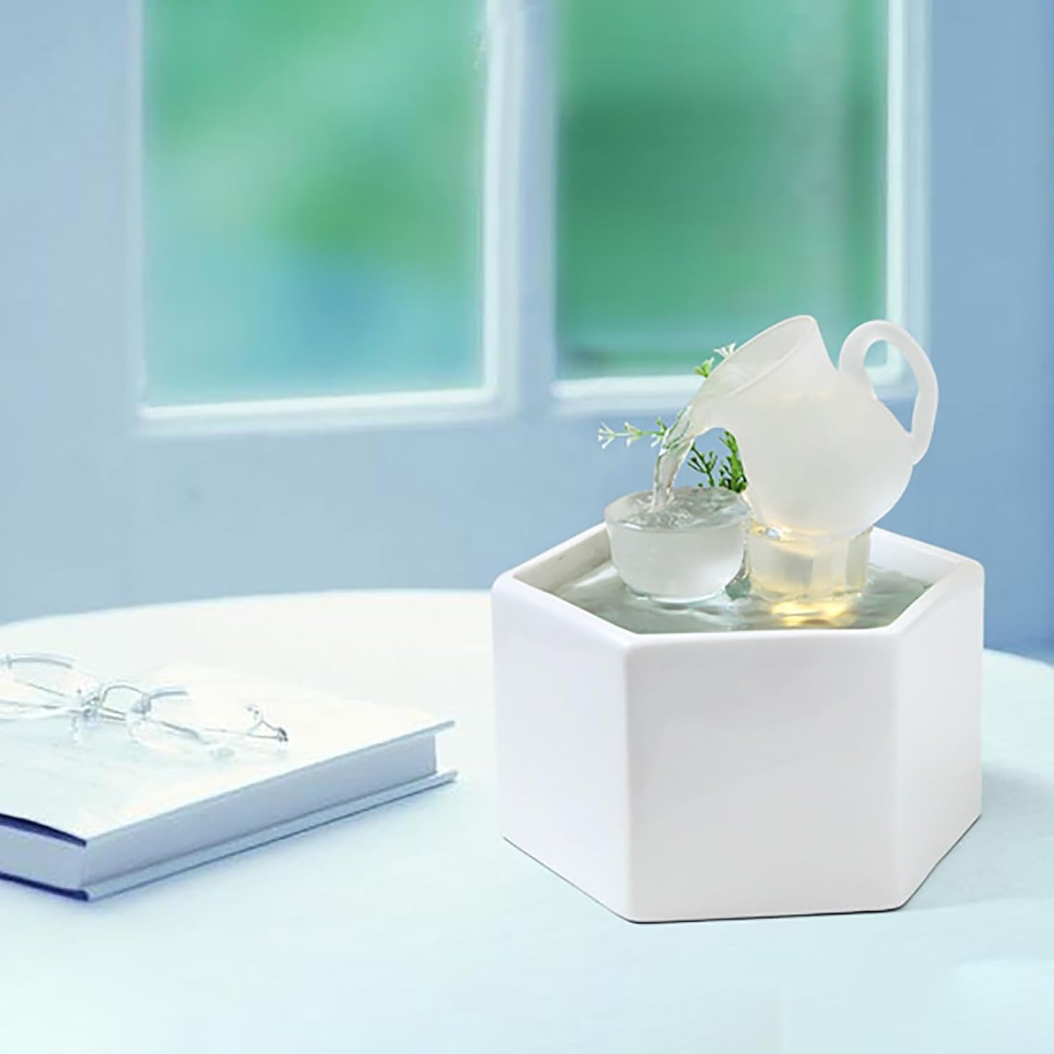 Ceramic Indoor Fountain with LED Light for Home Office