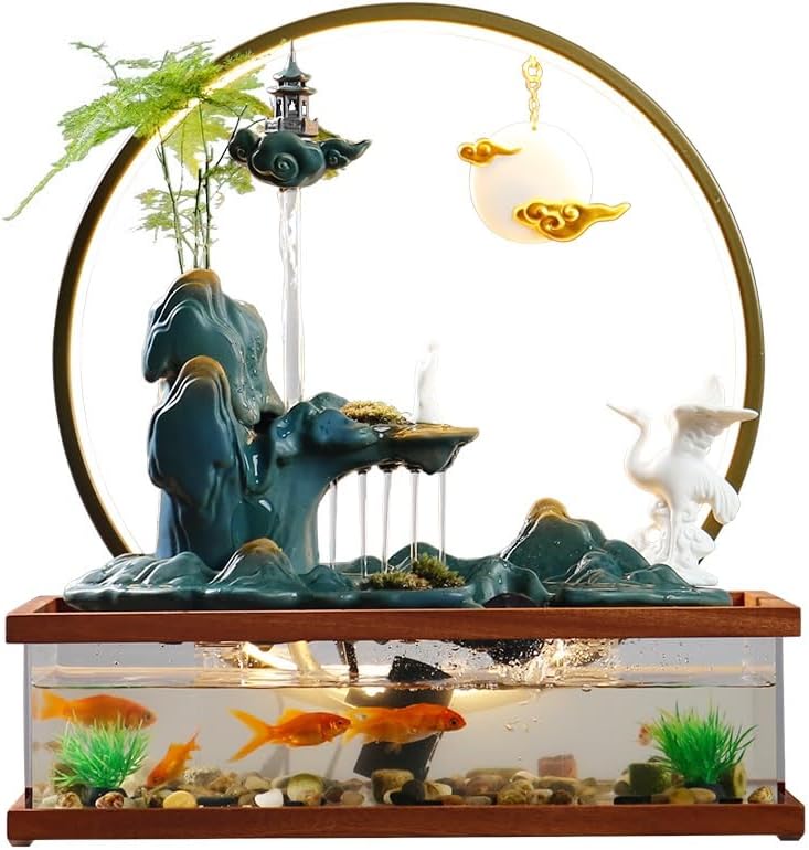 Zen Waterfall Fountain with Goldfish Decor