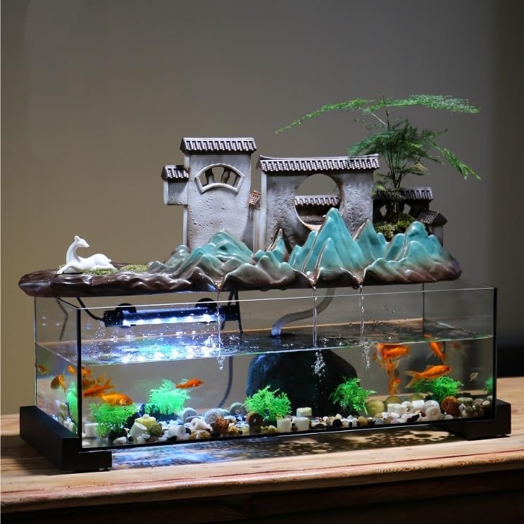 Water Fountains Indoor Fish Tank Decor Living Room Zen Waterfall