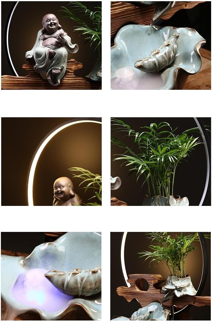 Indoor Fountain Tabletop Fountain Flowing Water Decor with Light Ring