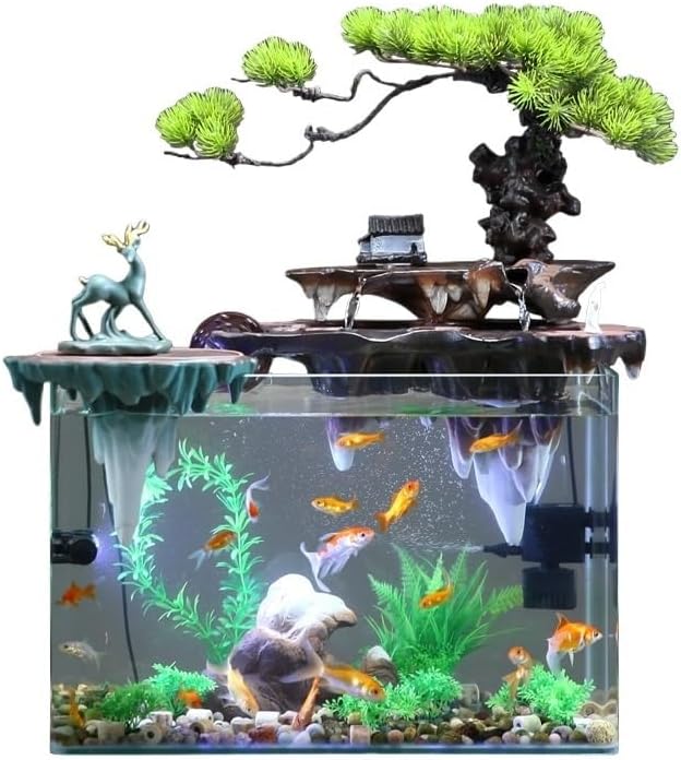 Indoor Water Fountain with Fish Tank Decor