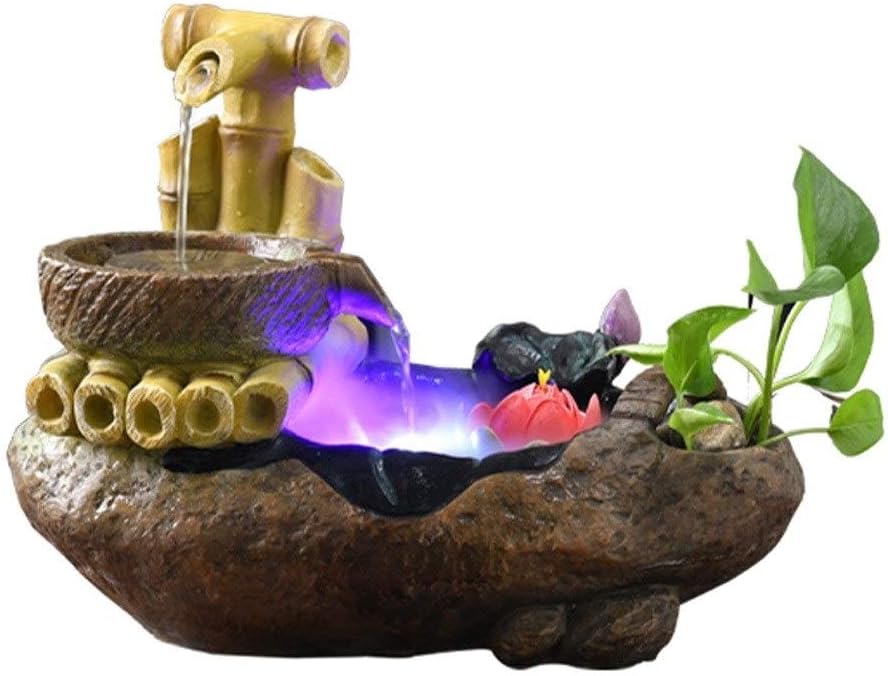 Tabletop Water Fountain with Humidifier and LED Lights Grey