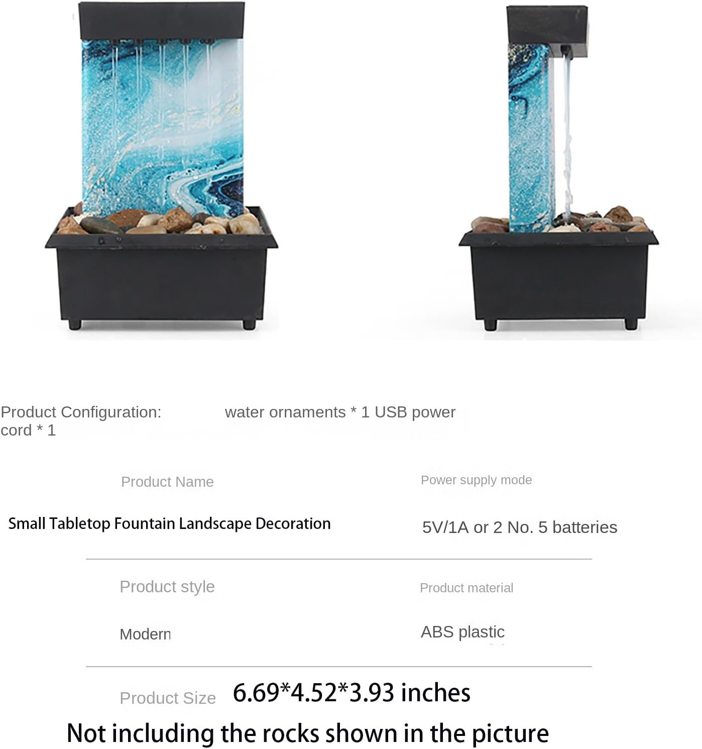 Vintage Indoor Water Fountain with LED Light Miniature Sculpture