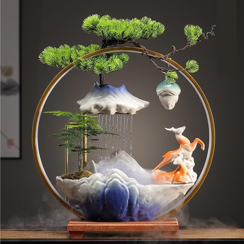 AQWASYUTER Zen Waterfall Desktop Fountain Decor Indoor Living Room Office Wealth Attraction Ceramic Ornament