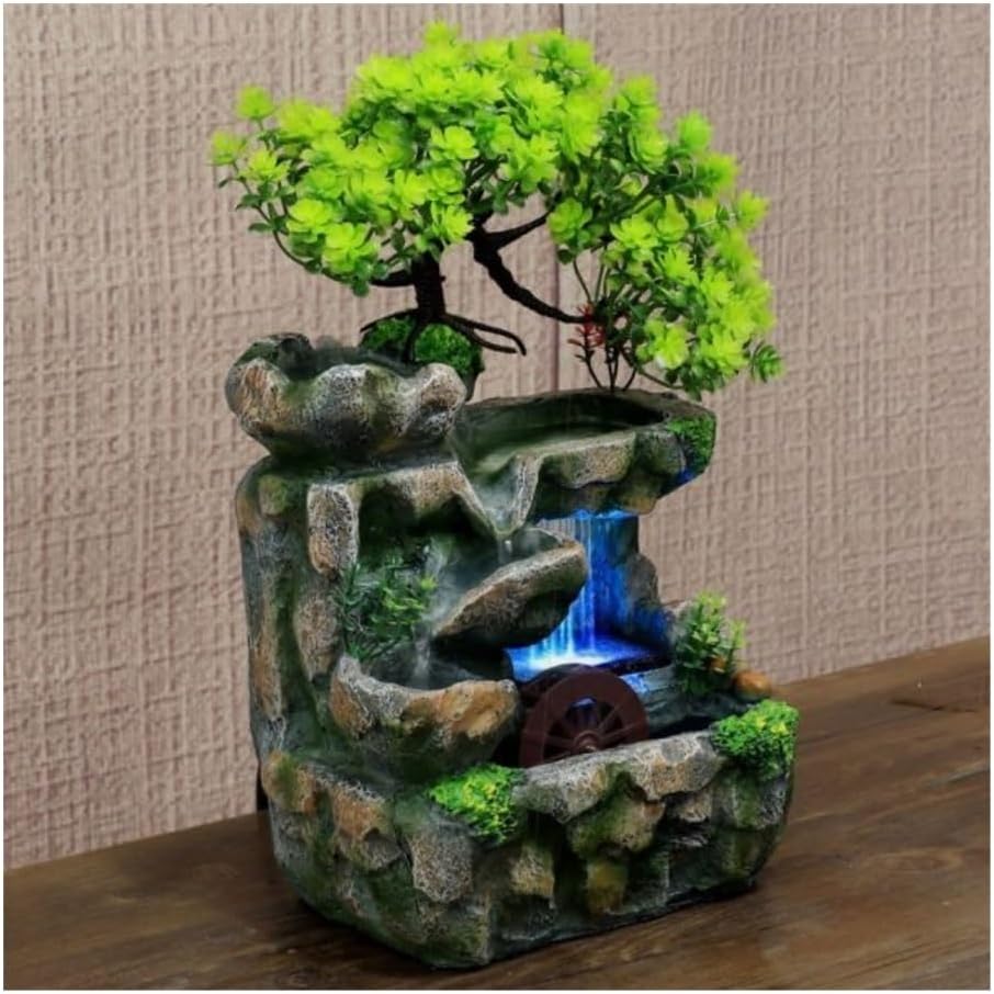 Mini Mountain Fountain with Spinning Wheel for Home Office