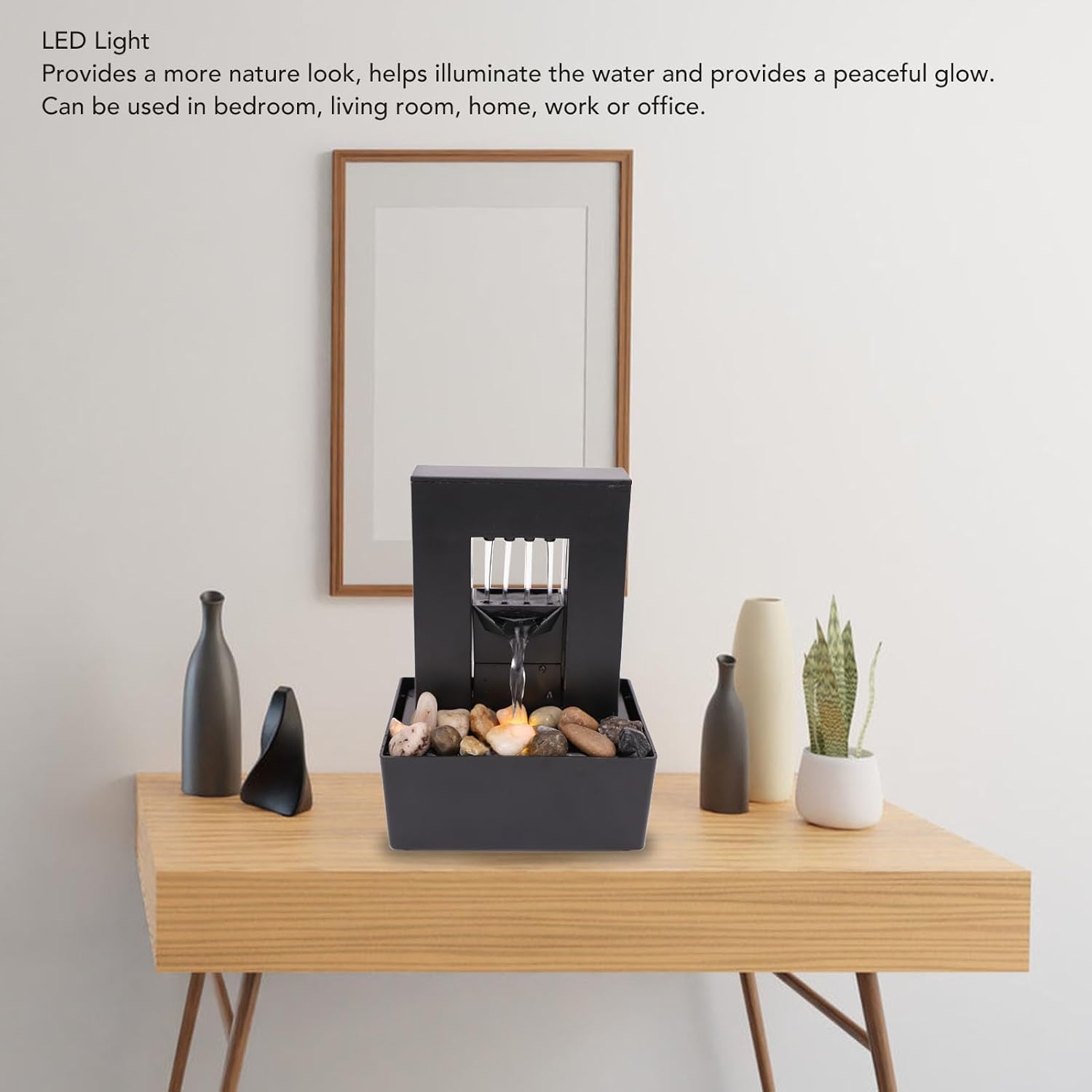 Tabletop Water Fountain with LED Light and Pebbles