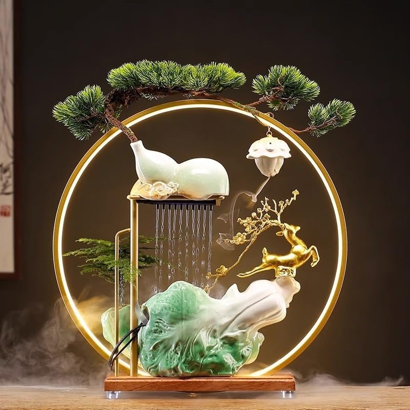 AQWASYUTER Water Fountain Indoor Decor Zen Desktop Fountain with Lucky Elements