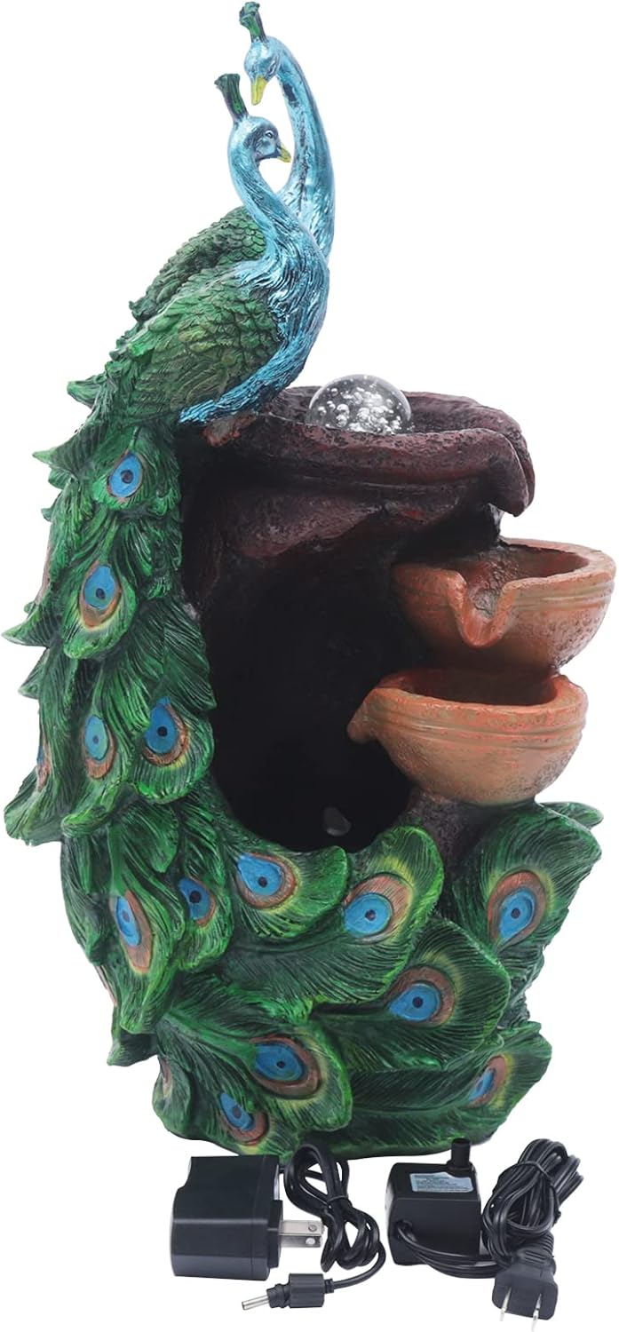 Bacacoo 110V Indoor Tabletop Fountain with Peacock Design