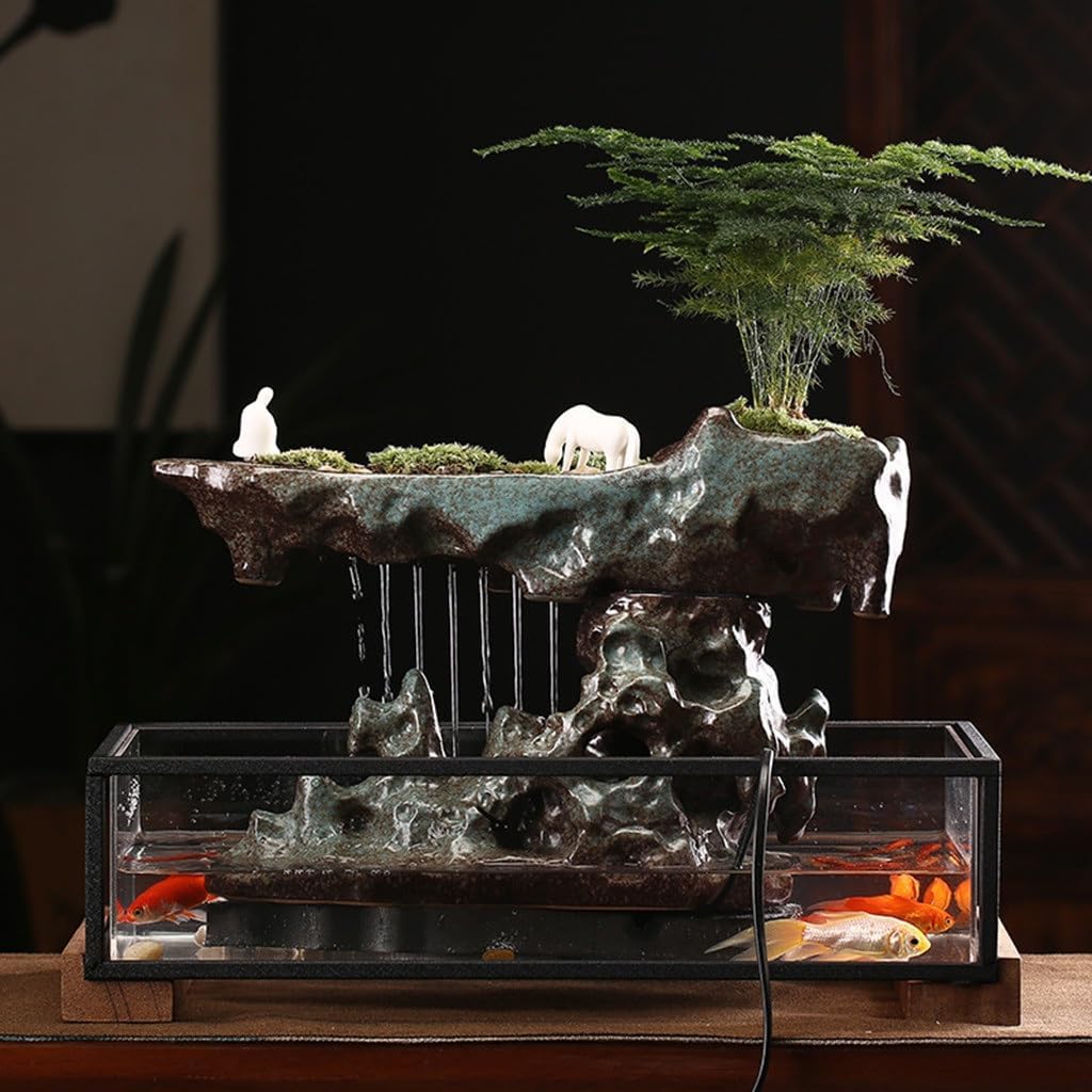 Wealth-Inducing Landscape Fountain for Office Desk