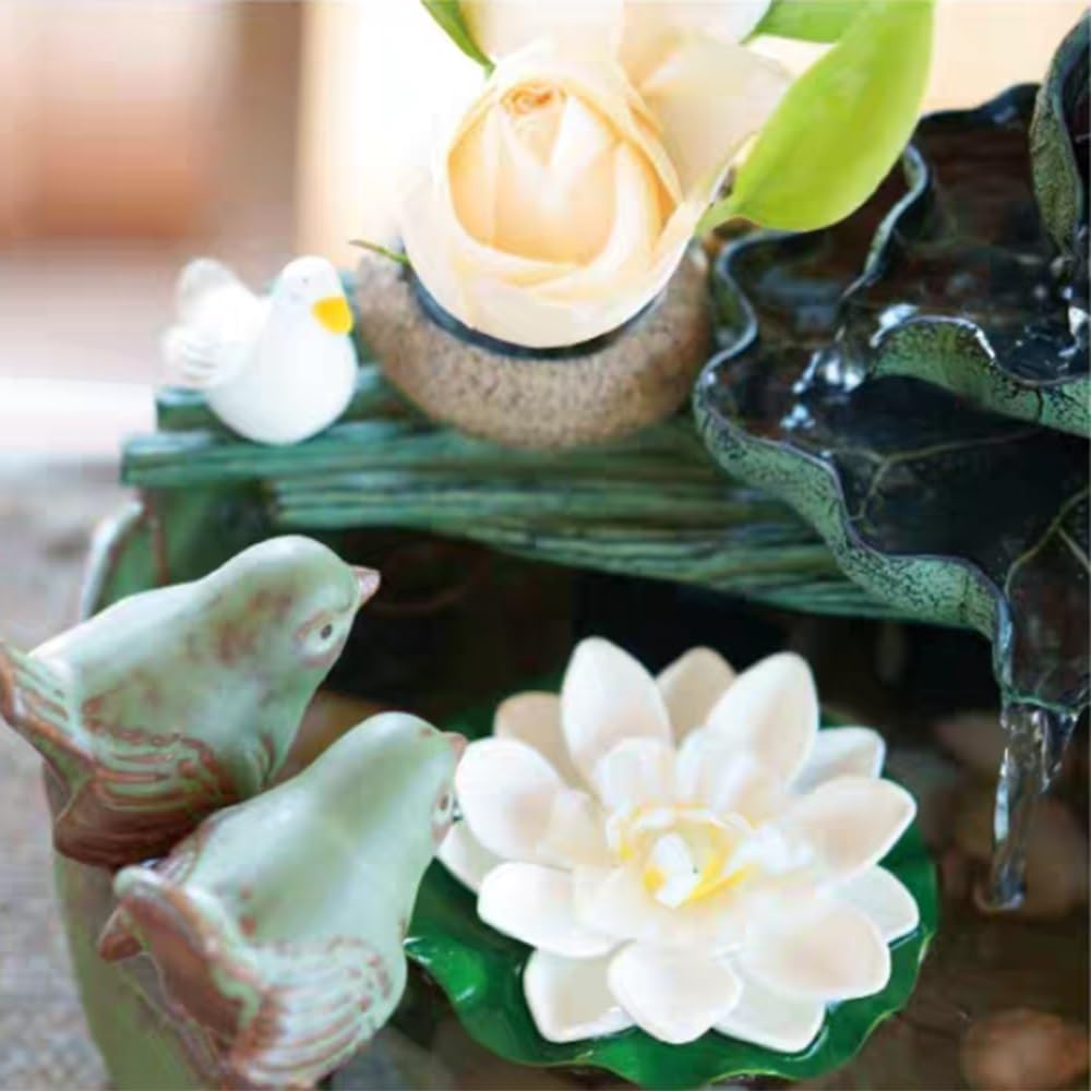 Elegant Desktop Water Fountain with Lotus and Bird Design