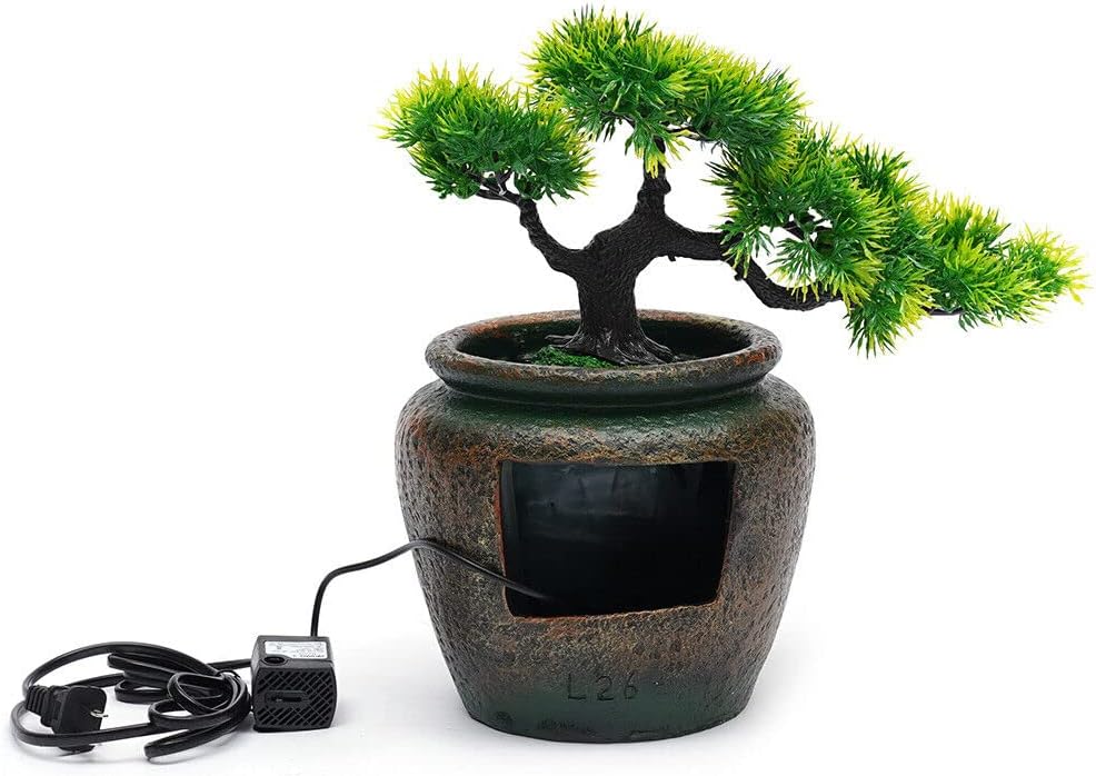 Tabletop Resin Water Fountain with LED Rockery Decor