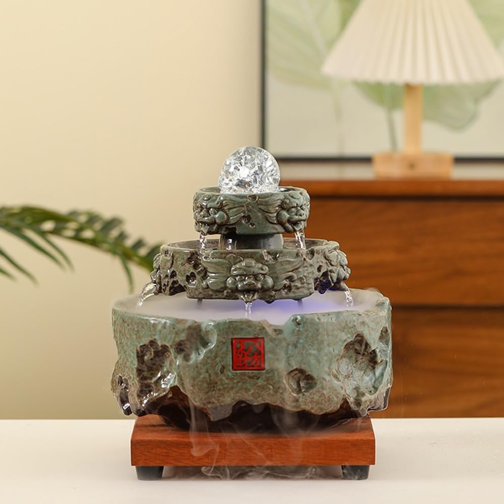 Elegant Green Ceramic Tabletop Water Fountain