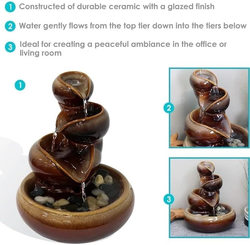 Tiered Ceramic Tabletop Fountain with Electric Pump