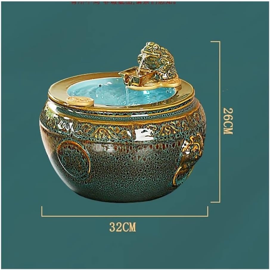 Ceramic Tabletop Fountain with Water Wheel and Lucky Decor