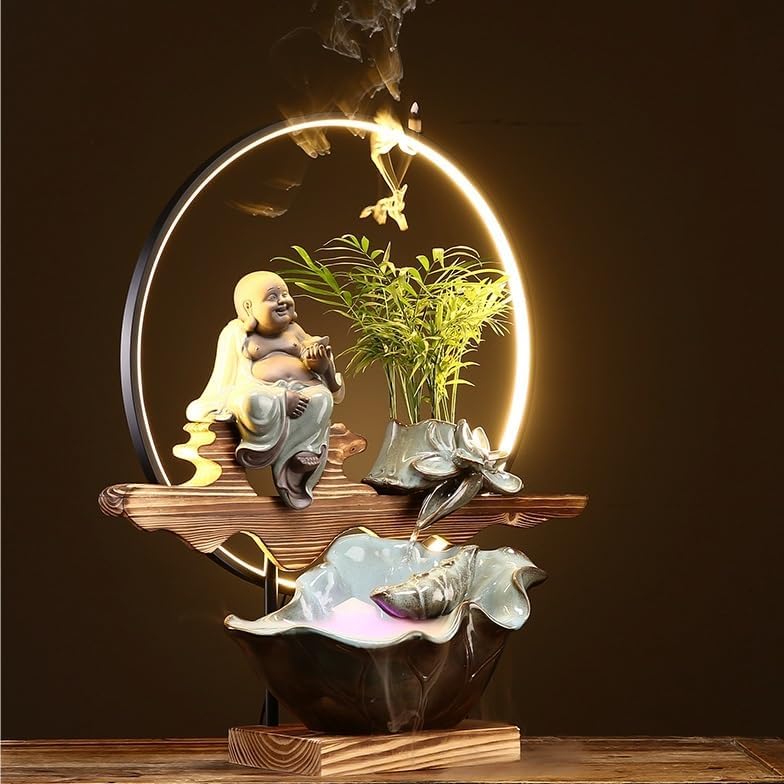 Indoor Fountain Tabletop Fountain Flowing Water Decor with Light Ring