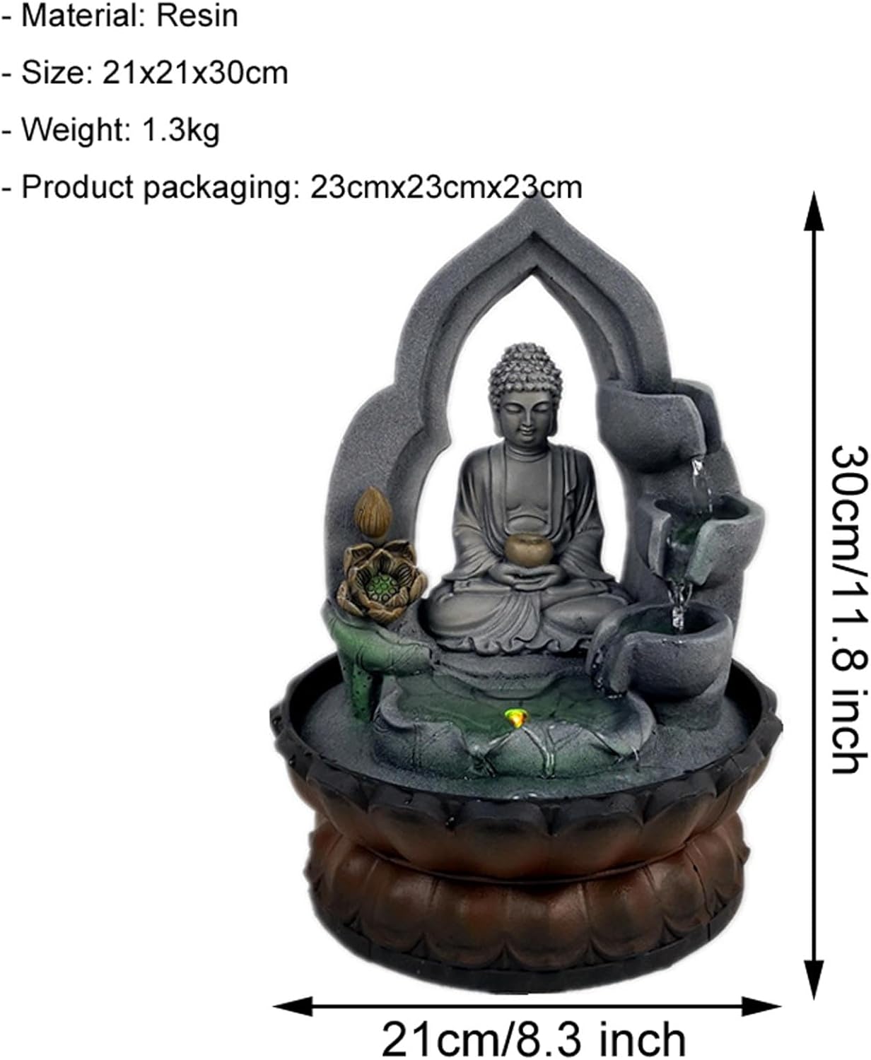Indoor Sitting Buddha Tabletop Fountain - Zen Meditation Water Feature for Home Office Living Room Bedroom Decor