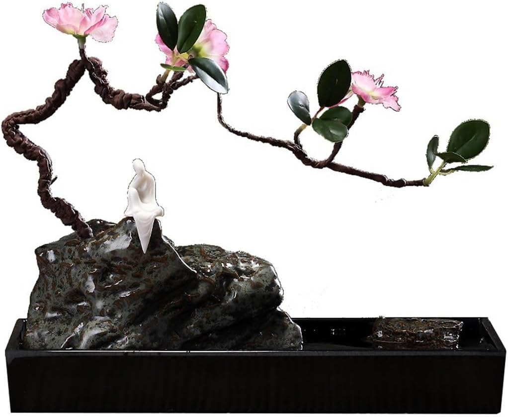 Wooden Water Fountain with Rockery Design for Home Office Desk