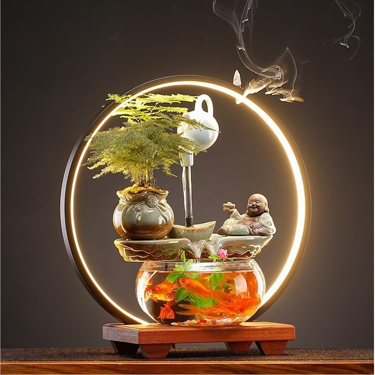 Modern Indoor Glass Fish Tank Water Fountain Desk Decoration
