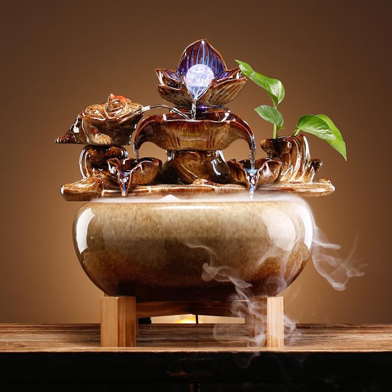 Ceramic Tabletop Fountain with Flowing Water Indoor Decor