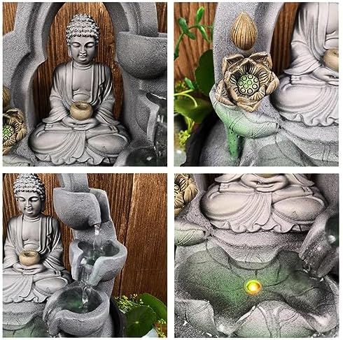 Indoor Sitting Buddha Tabletop Fountain - Zen Meditation Water Feature for Home Office Living Room Bedroom Decor