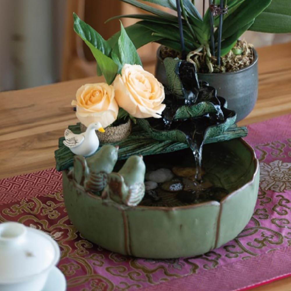Elegant Desktop Water Fountain with Lotus and Bird Design