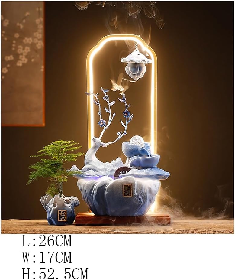 Blue Tabletop Fountain Deer Indoor Decor Landscape