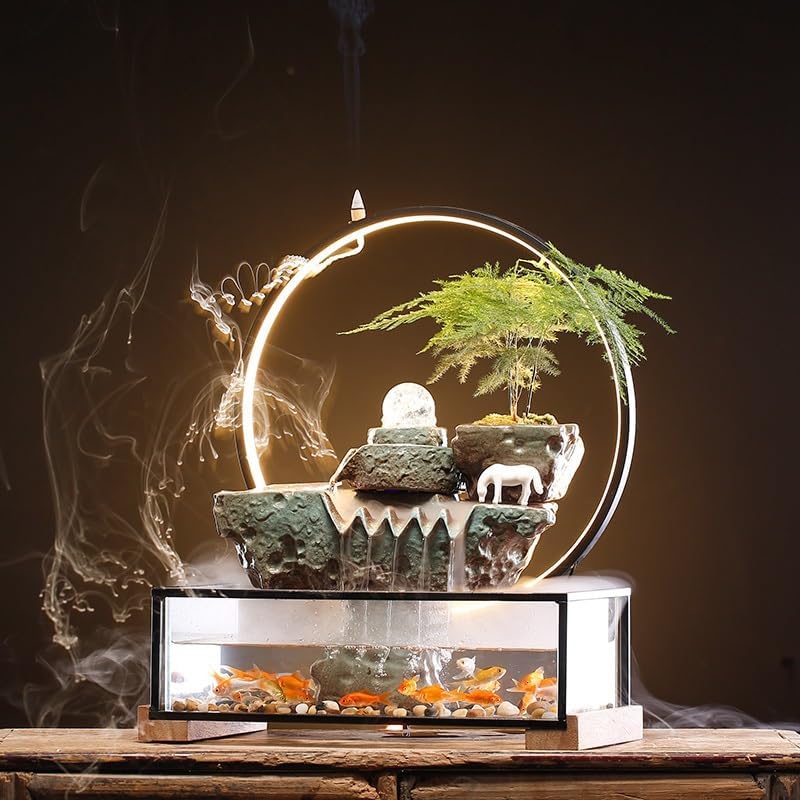 Water Fountains Indoor Tabletop Fountain Creative Flowing Water Fish Tank Ornaments Desktop Fountain Zen Waterfall