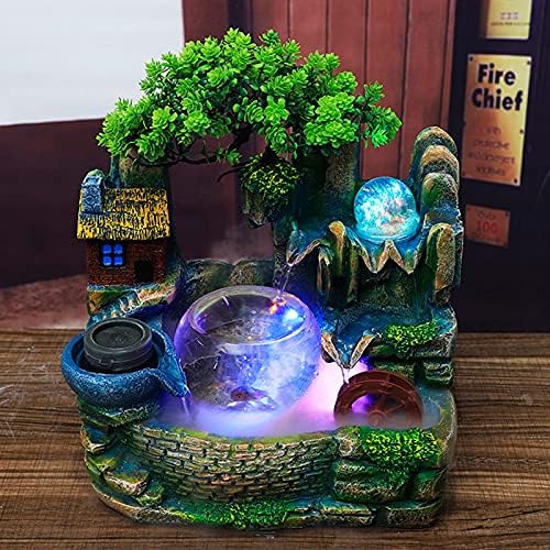 Tabletop Fountain with Fish Bowl and Colorful Lights