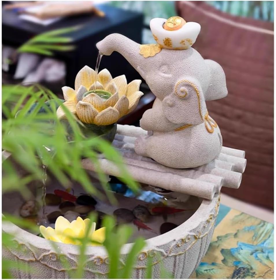 White Stone Texture Elephant Desktop Fountain with Water Circulation