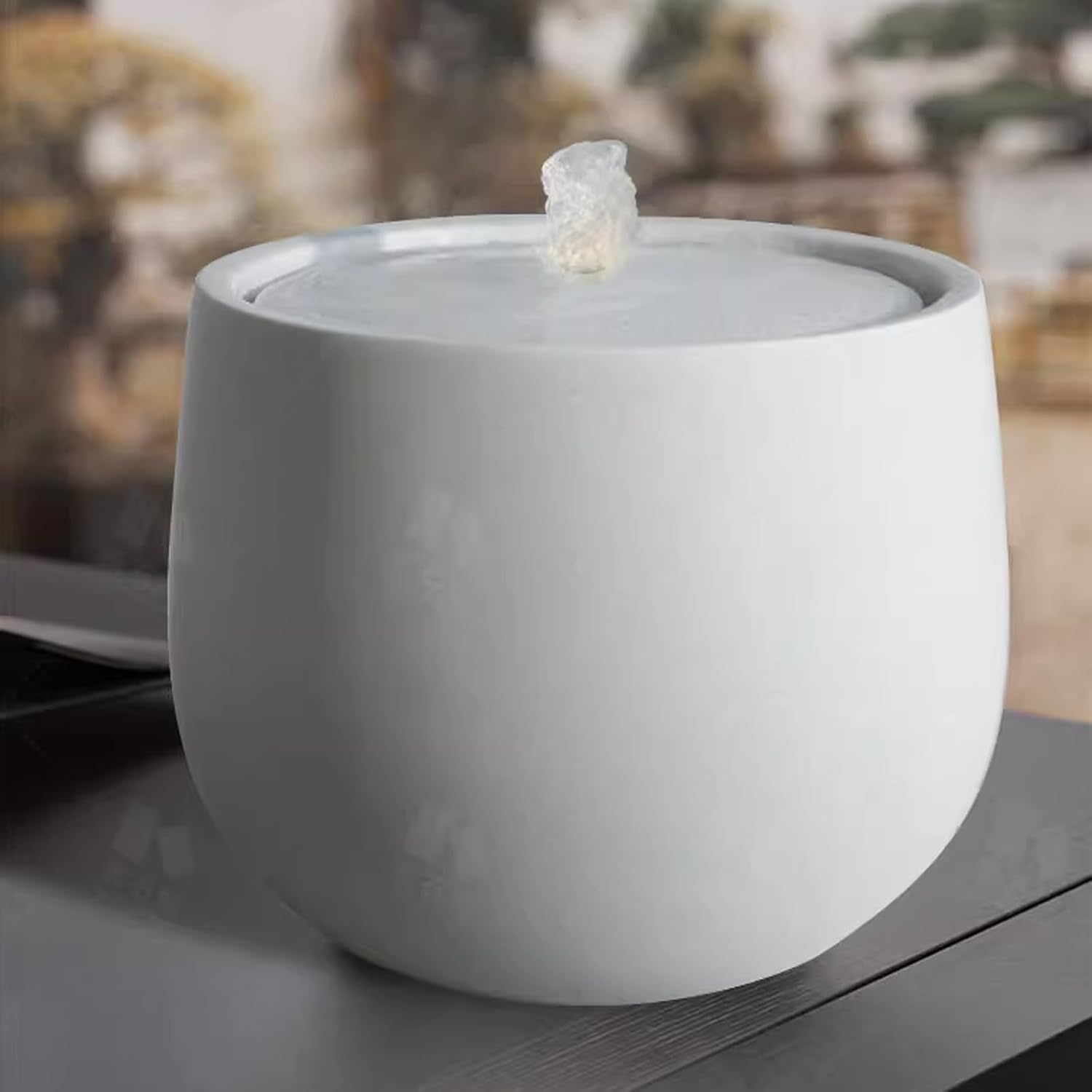 White Minimalist Tabletop Fountain with LED Lighting