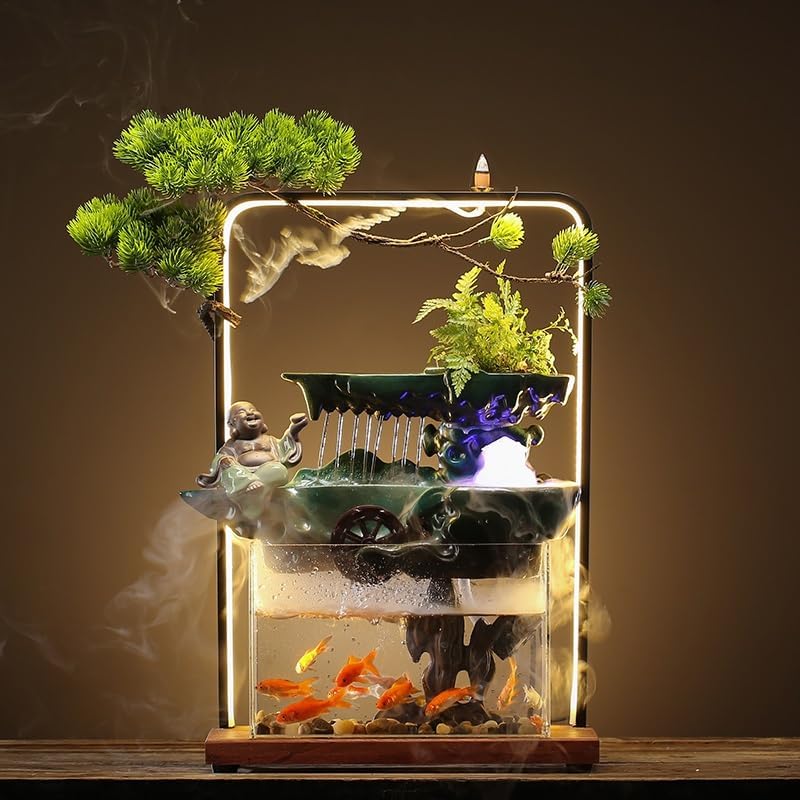 Stylish Tabletop Indoor Fountain with Bonsai Rockery Design