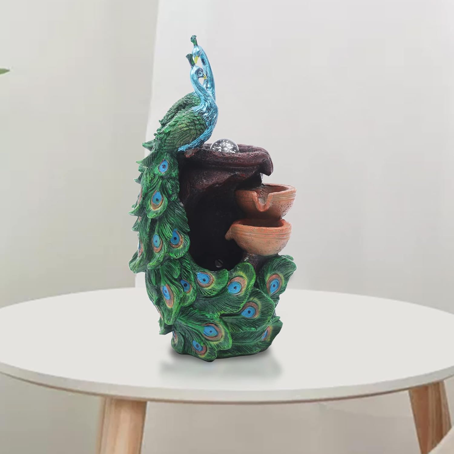 Bacacoo 110V Indoor Tabletop Fountain with Peacock Design