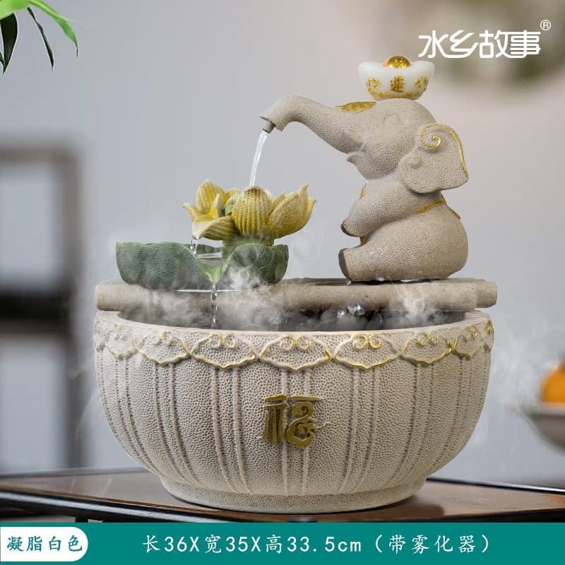 White Stone Texture Elephant Desktop Fountain with Water Circulation