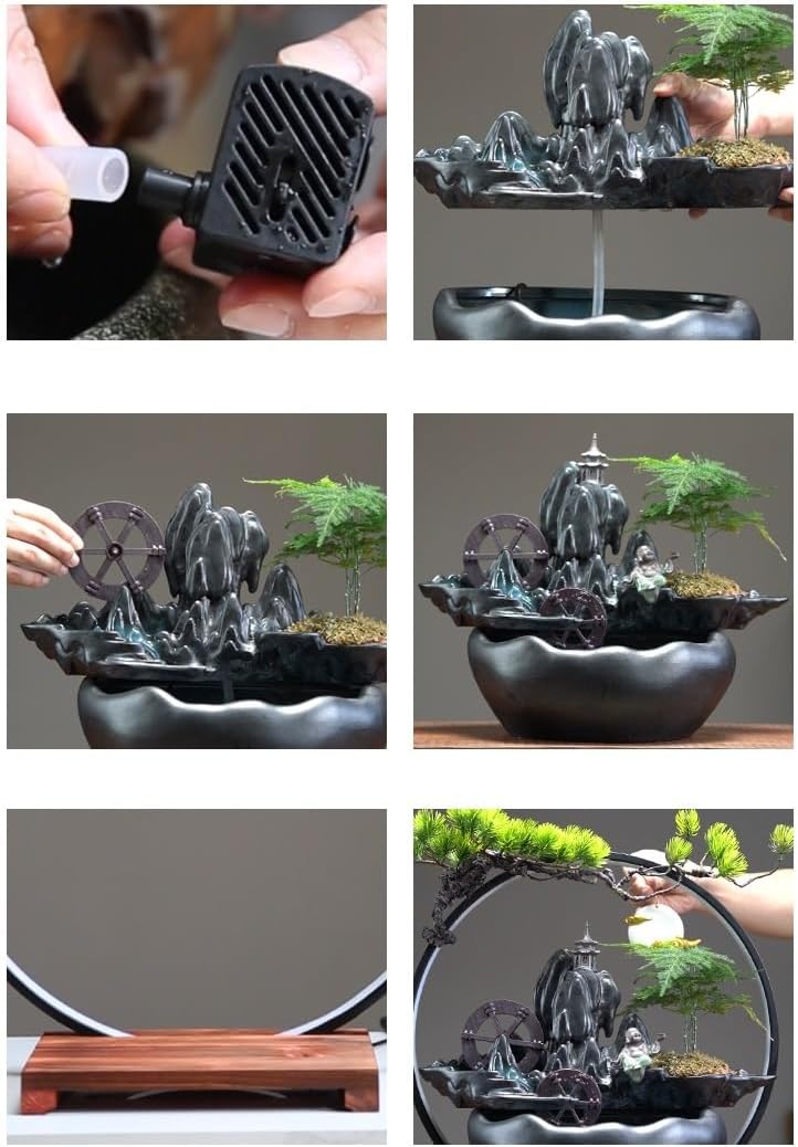 Indoor Fountain Desktop Ceramic Water Wheel Decor