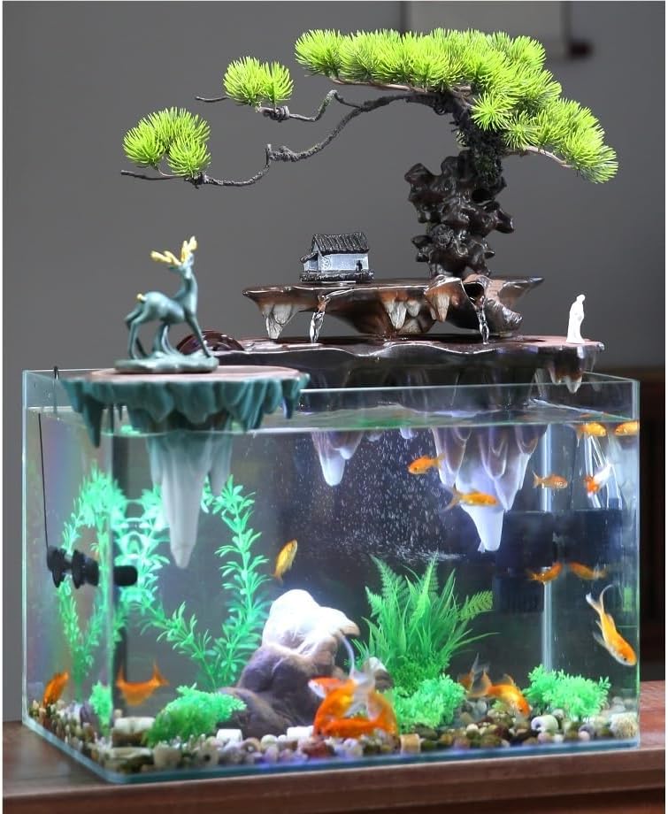 Indoor Water Fountain with Fish Tank Decor