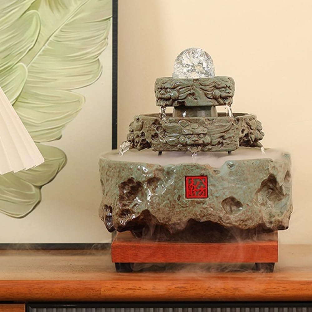 Elegant Green Ceramic Tabletop Water Fountain