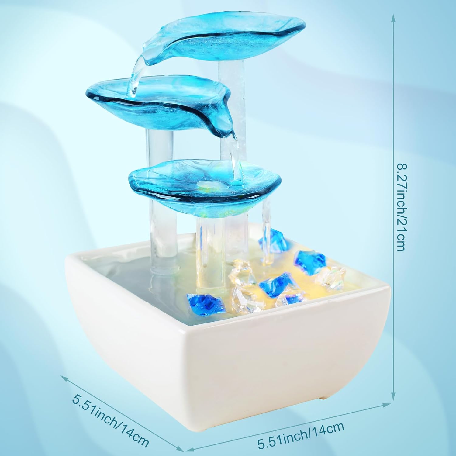 Epeecehomie Ceramic Tabletop Fountain - Blue Zen Decor for Home and Office