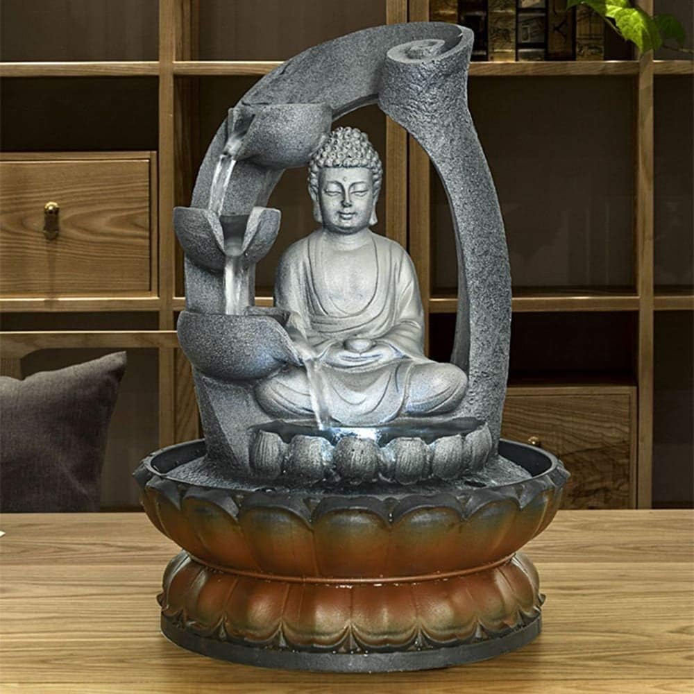UKN Buddha Fountain Zen Meditation Tabletop Waterfall Grey