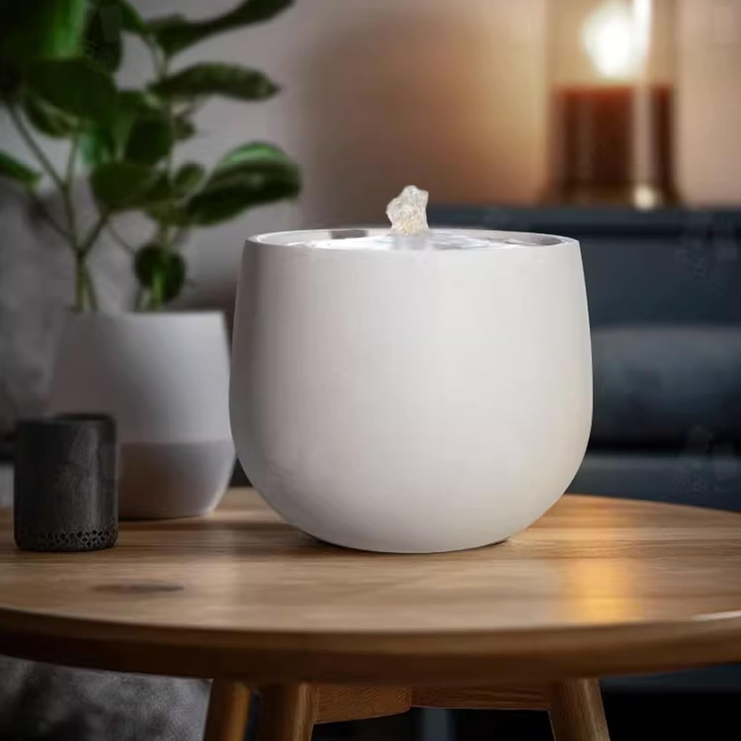 White Minimalist Tabletop Fountain with LED Lighting