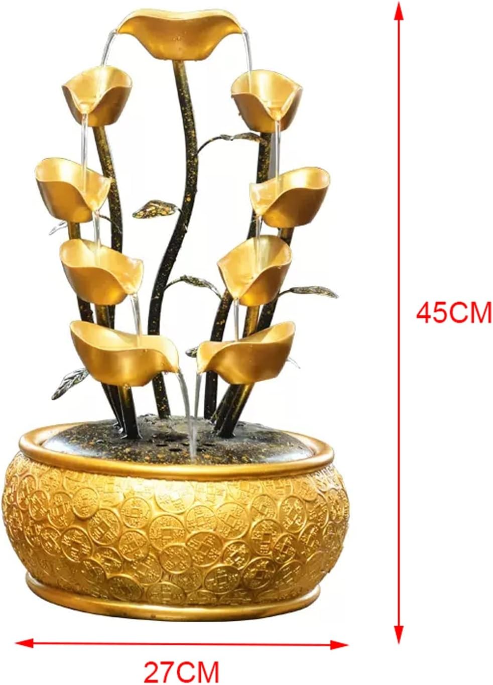Golden Tabletop Fountain with Decorative Base