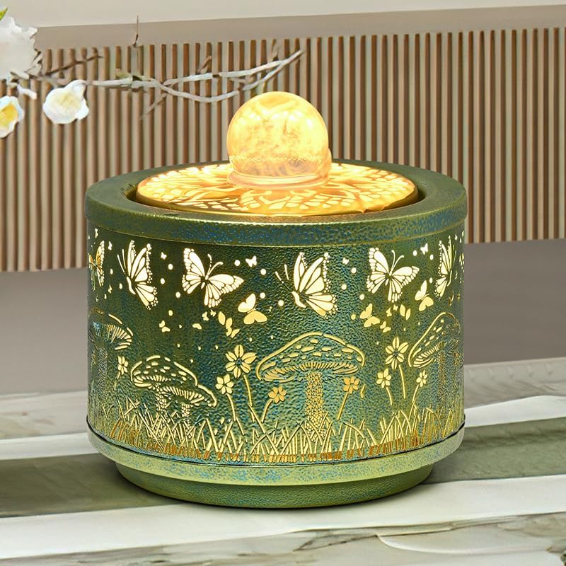 TangCHUAN Decorative Tabletop Fountain with Butterfly and Mushroom Design Home Decor