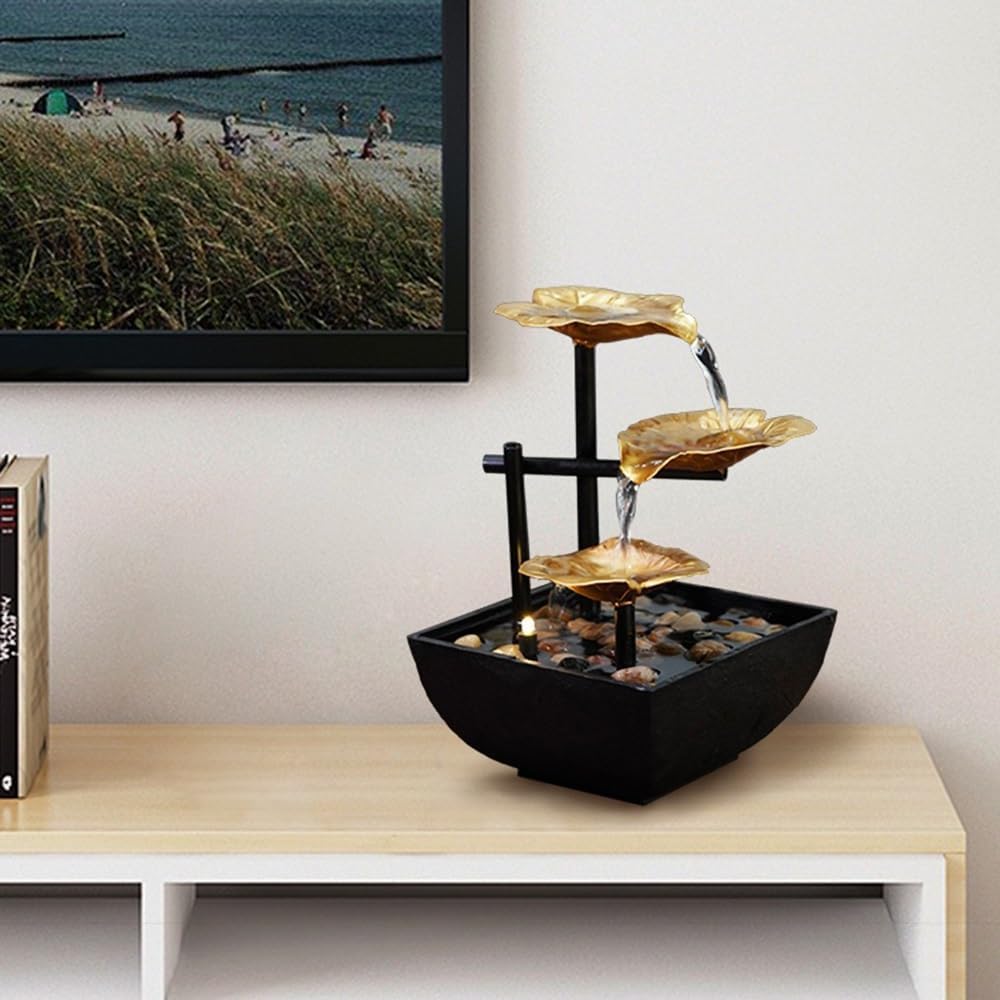 Iron Desktop Fountain with Lotus Design for Zen Meditation and Home Decor
