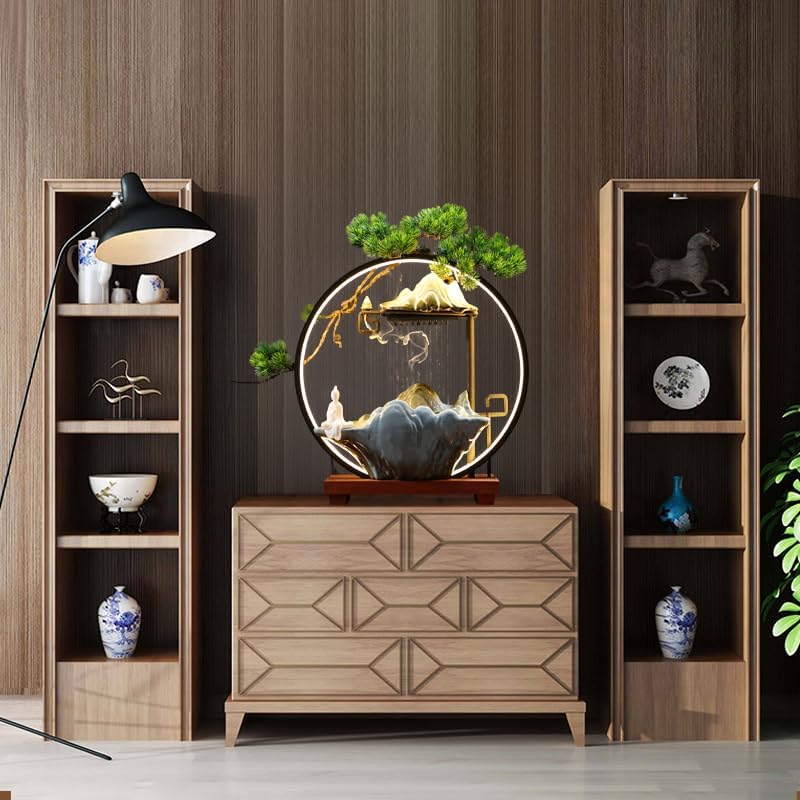 AQWASYUTER Zen Waterfall Desk Fountain with LED Light